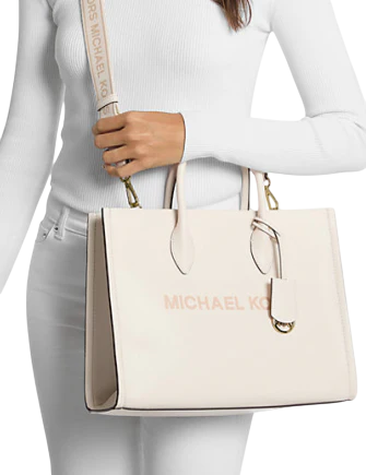 Michael Michael Kors Mirella Medium Pebbled Leather Tote Bag Light Cream