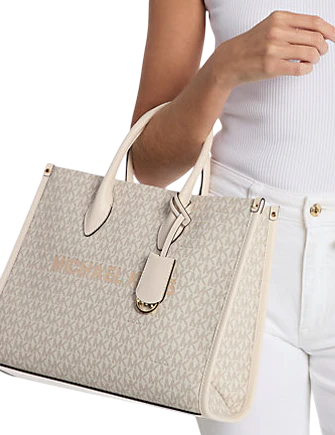 Michael Michael Kors Mirella Medium Signature Logo Tote Bag Light Cream