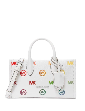 Michael Michael Kors Mirella Small Rainbow Logo Embossed Convertible Crossbody Bag Light Cream
