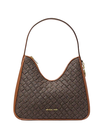 Michael Michael Kors Nayla Small Woven Signature Logo Hobo Shoulder Bag Brown