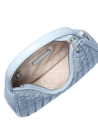 Michael Michael Kors Nayla Small Woven Signature Logo Hobo Shoulder Bag Pale Ocean