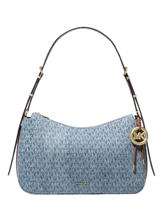 Michael Michael Kors Nolita Medium Signature Logo Print Denim Convertible Shoulder Bag New Horizon 