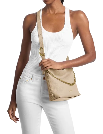 Michael Michael Kors Nolita Small Pebbled Leather Bucket Tote Bag Khaki