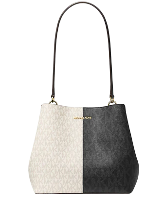Michael Michael Kors Pratt Medium Two-Tone Signature Logo Shoulder Bag Black  Combo