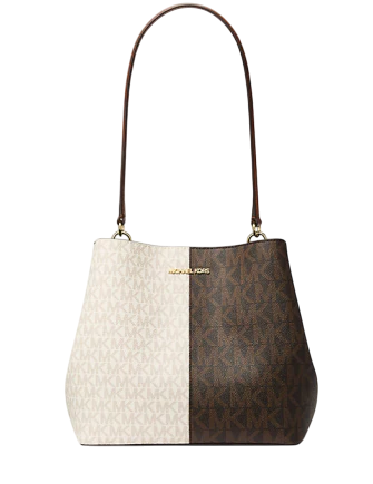 Michael Michael Kors Pratt Medium Two-Tone Signature Logo Shoulder Bag Brown