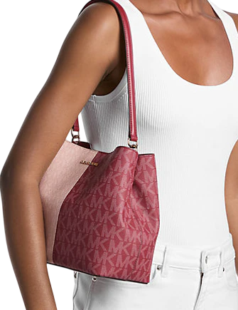 Michael Michael Kors Pratt Medium Two-Tone Signature Logo Shoulder Bag Cherry