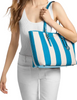 Michael Michael Kors Quinn Large Striped Canvas Tote Bag Milos Blue