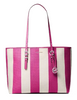 Michael Michael Kors Quinn Large Striped Canvas Tote Bag Raspberry