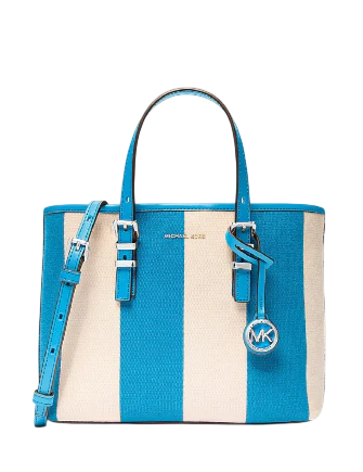 Michael Michael Kors Quinn Small Striped Canvas Convertible Crossbody Bag Milos Blue