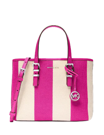 Michael Michael Kors Quinn Small Striped Canvas Convertible Crossbody Bag Raspberry
