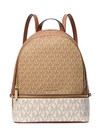 Michael Michael Kors Rhea Medium Color Block Signature Logo Backpack Camel