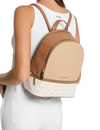Michael Michael Kors Rhea Medium Color Block Signature Logo Backpack Camel