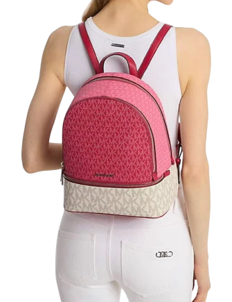 Michael Michael Kors Rhea Medium Color Block Signature Logo Backpack  Dark Raspberry 
