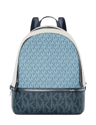 Michael Michael Kors Rhea Medium Color Block Signature Logo Backpack Denim