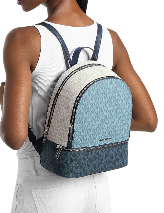 Michael Michael Kors Rhea Medium Color Block Signature Logo Backpack Denim