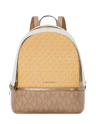Michael Michael Kors Rhea Medium Color Block Signature Logo Backpack  Honeywheat 