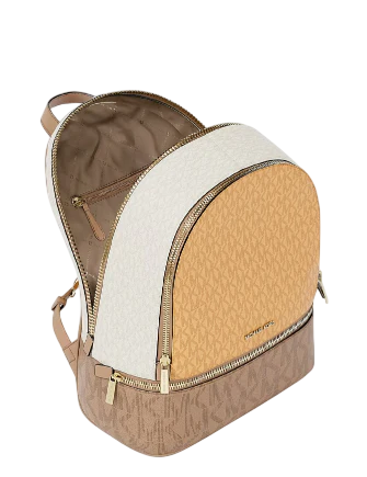 Michael Michael Kors Rhea Medium Color Block Signature Logo Backpack  Honeywheat 