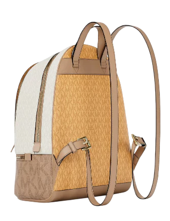 Michael Michael Kors Rhea Medium Color Block Signature Logo Backpack  Honeywheat 