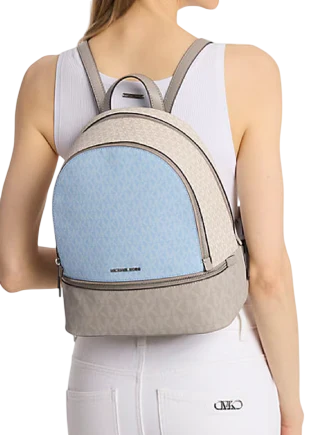 Michael Michael Kors Rhea Medium Color Block Signature Logo Backpack Light Sky 