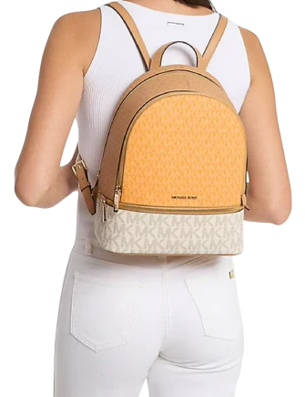 Michael Michael Kors Rhea Medium Color Block Signature Logo Backpack Pop Orange