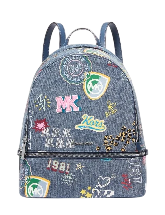 Michael Michael Kors Rhea Medium Embellished Denim Backpack Washed Denim