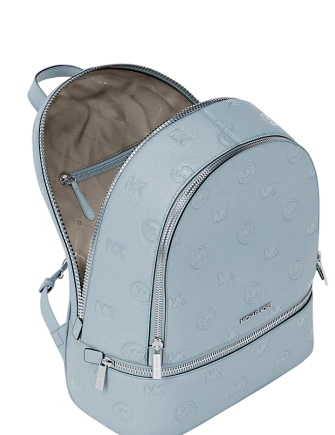 Michael Michael Kors Rhea Medium Logo Debossed Backpack Pale Ocean