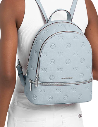 Michael Michael Kors Rhea Medium Logo Debossed Backpack Pale Ocean