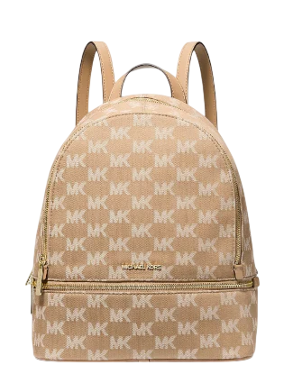 Michael Michael Kors Rhea Medium Logo Jacquard Denim Backpack Camel