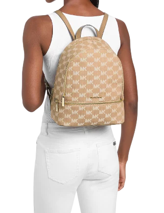 Michael Michael Kors Rhea Medium Logo Jacquard Denim Backpack Camel