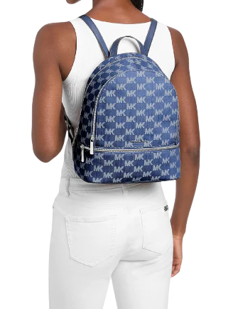 Michael Michael Kors Rhea Medium Logo Jacquard Denim Backpack Denim