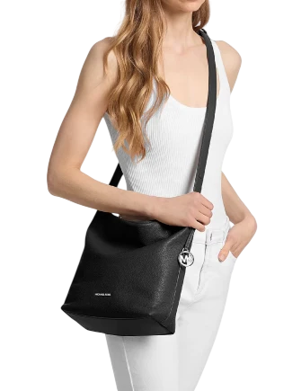 Michael Michael Kors Roey Medium Pebbled Leather Bucket Messenger Bag Black