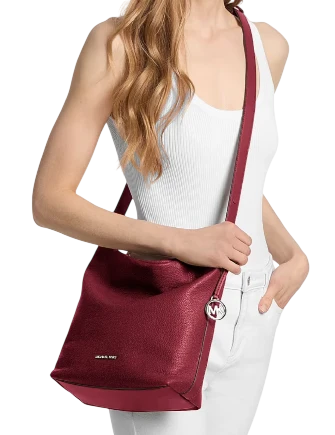 Michael Michael Kors Roey Medium Pebbled Leather Bucket Messenger Bag Maroon