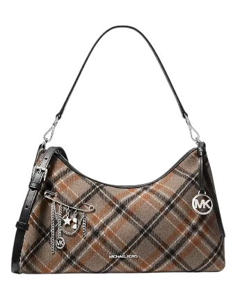 Michael Michael Kors Sammy Medium Plaid Print Wool Blend Convertible Shoulder Bag Black Multi