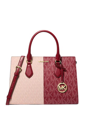 Michael Michael Kors Sheila Medium Two-Tone Metallic Signature Logo Satchel Cherry