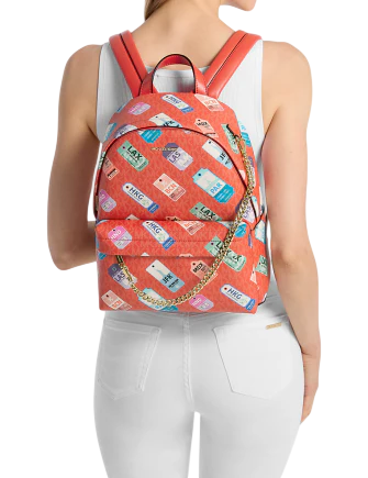 Michael Michael Kors Slater Medium Printed Signature Logo Backpack Dark Sangria 