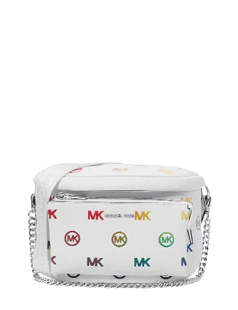Michael Michael Kors Slater Medium Rainbow Logo Embossed Sling Pack Optic White