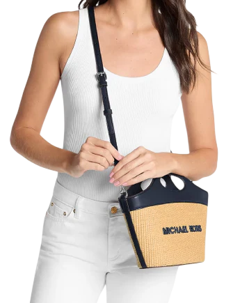 Michael Michael Kors Tatum Medium Woven Convertible Crossbody Bag Navy