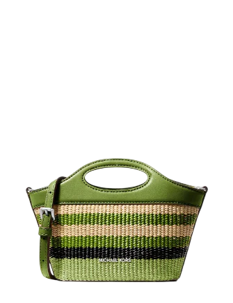 Michael Michael Kors Tatum Small Striped Woven Crossbody Bag Lime
