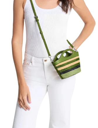 Michael Michael Kors Tatum Small Striped Woven Crossbody Bag Lime