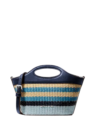 Michael Michael Kors Tatum Small Striped Woven Crossbody Bag Navy