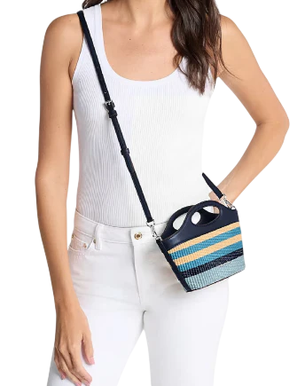 Michael Michael Kors Tatum Small Striped Woven Crossbody Bag Navy