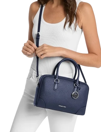 Michael Michael Kors Thompson Medium Pebbled Leather Satchel Navy