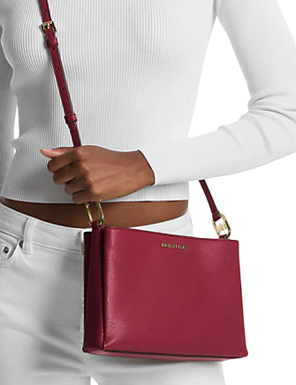 Michael Michael Kors Trisha Medium Pebbled Leather Crossbody Bag Cherry