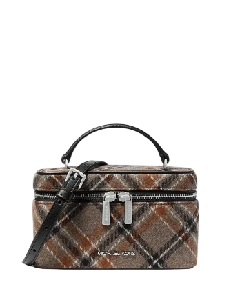 Michael Michael Kors Vivi Small Plaid Print Wool Blend Vanity Crossbody Bag Black