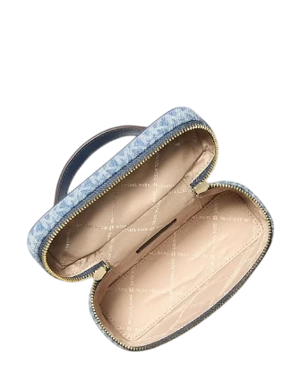 Michael Michael Kors Vivi Small Signature Logo Print Denim Vanity Crossbody Bag Light Vintage Blue Wash