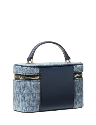 Michael Michael Kors Vivi Small Signature Logo Print Denim Vanity Crossbody Bag Light Vintage Blue Wash