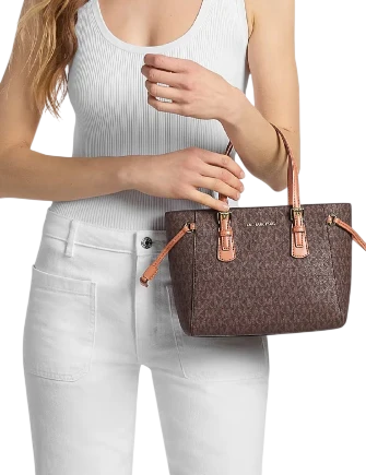 Michael Michael Kors Voyager Extra Small Signature Logo Tote Bag Brown