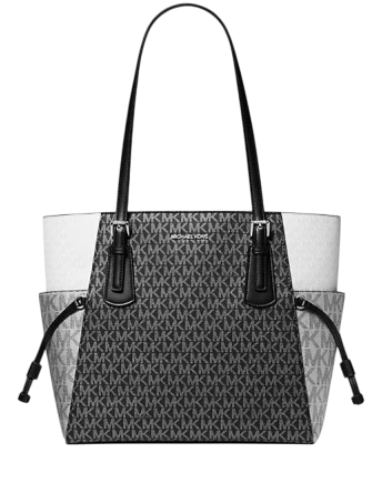 Michael Michael Kors Voyager Large Color-Block Metallic Signature Logo Tote Bag Black