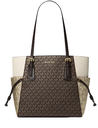 Michael Michael Kors Voyager Large Color-Block Metallic Signature Logo Tote Bag Brown
