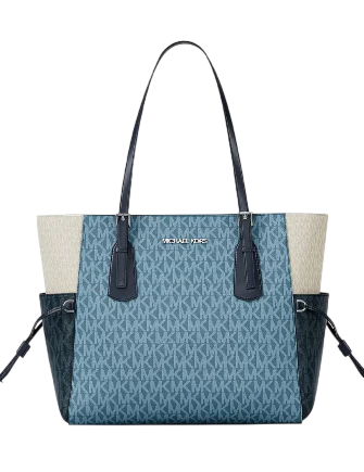 Michael Michael Kors Voyager Large Color-Block Signature Logo Tote Bag  Denim 